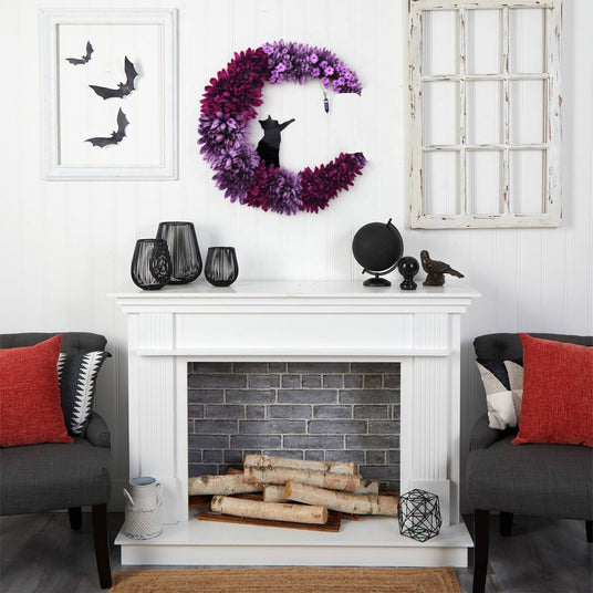 halloween kitten crescent wreath on white wall