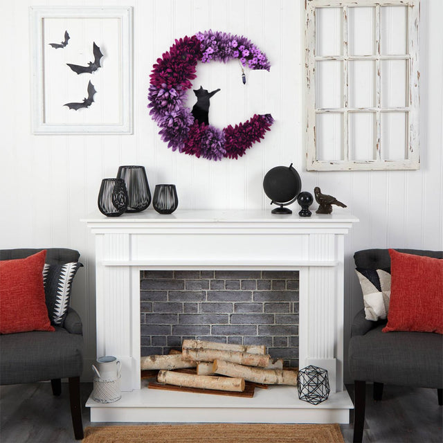 halloween kitten crescent wreath on white wall