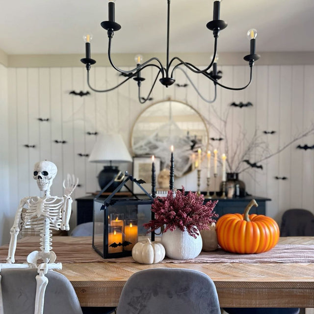 halloween resin pumpkin decor on dining table