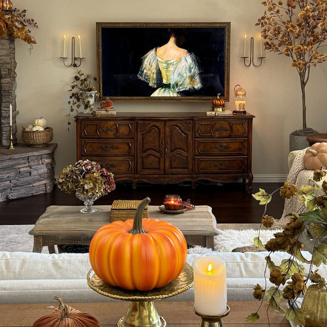 halloween resin pumpkin decor on plate