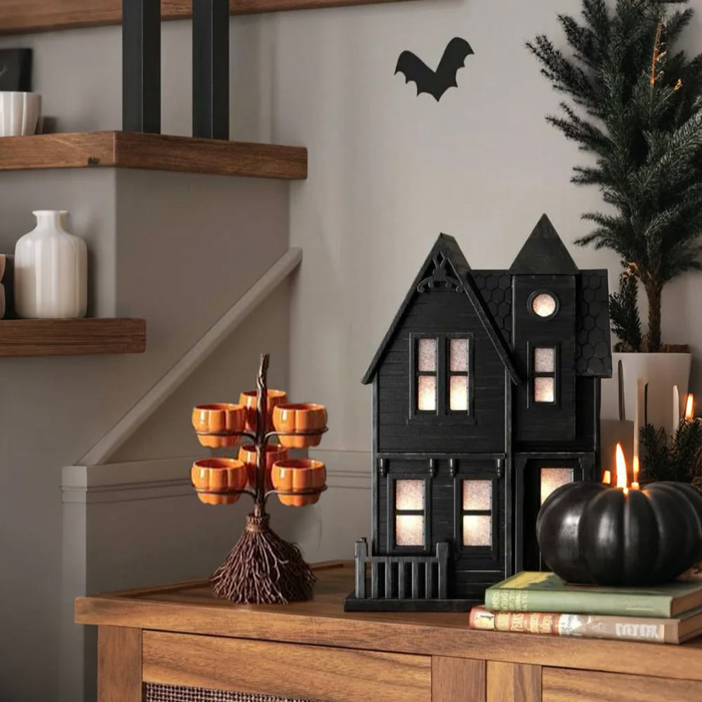 halloween resin pumpkin serving bowls on table