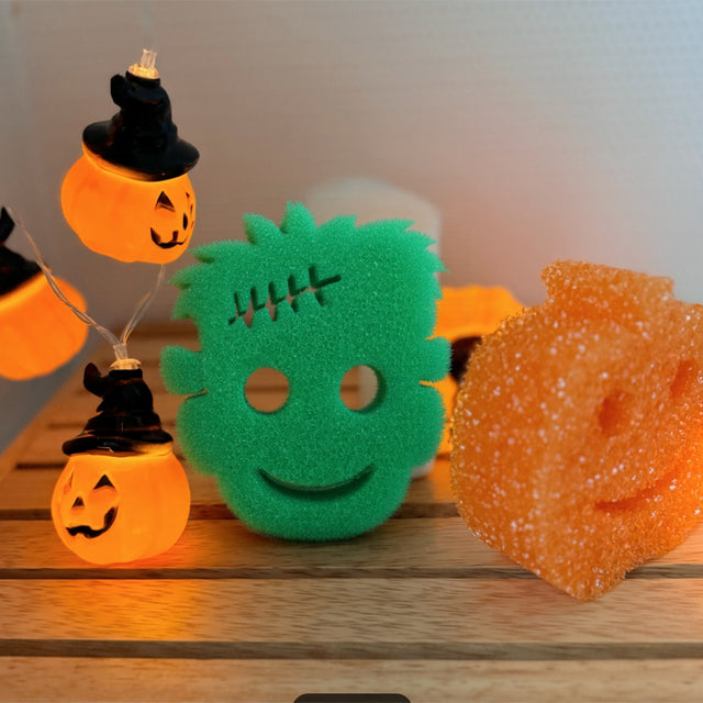 halloween series smiling scrubber sponge with pumpkin light
