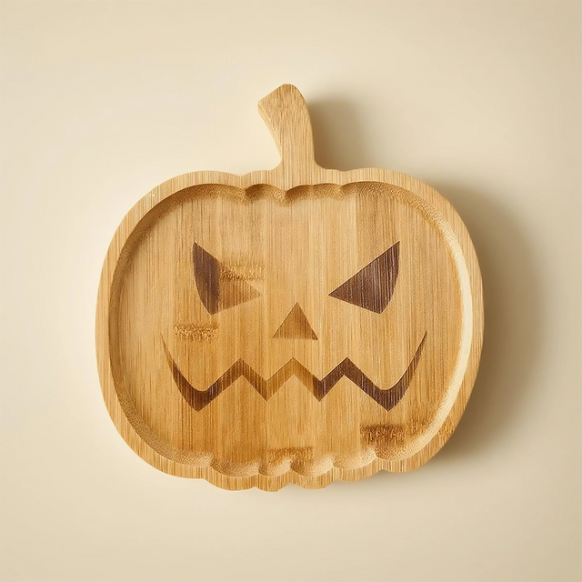 halloween wooden pumpkin shaped tray