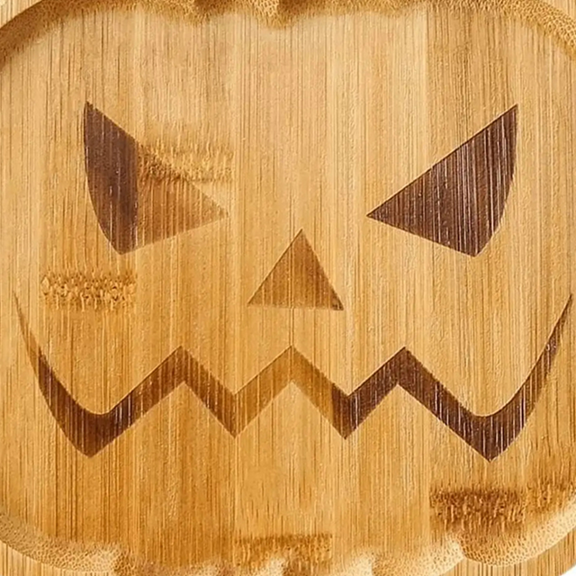 halloween wooden pumpkin shaped tray details