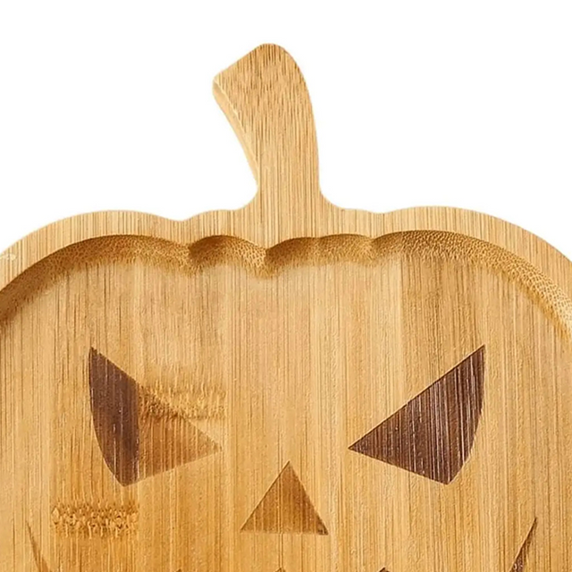 halloween wooden pumpkin shaped tray details