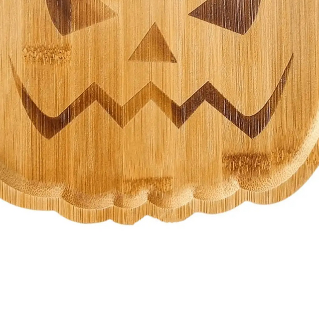 halloween wooden pumpkin shaped tray details