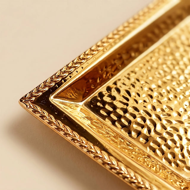 hammered gold tray edge closeup