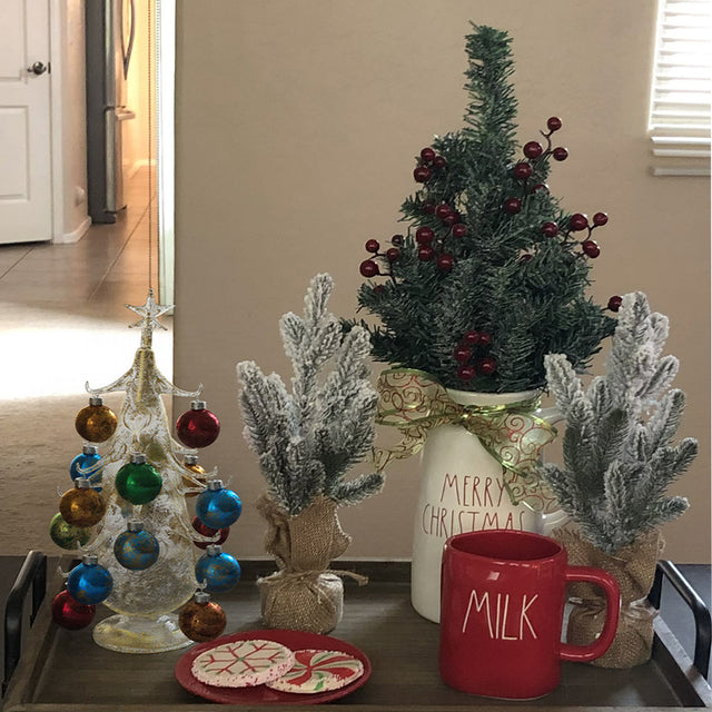 hand blown glass christmas tree as christmas on tray