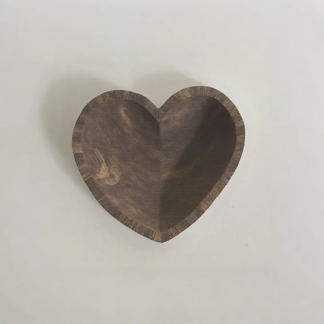 handcrafted wooden brown heart shaped decorative serving tray