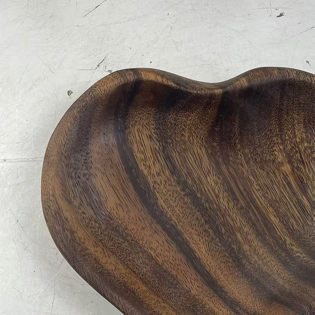 handcrafted wooden brown heart shaped decorative serving tray details
