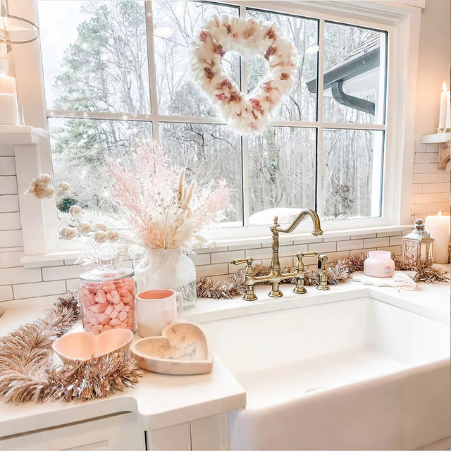 handcrafted wooden heart shaped decorative serving tray in the kitchen