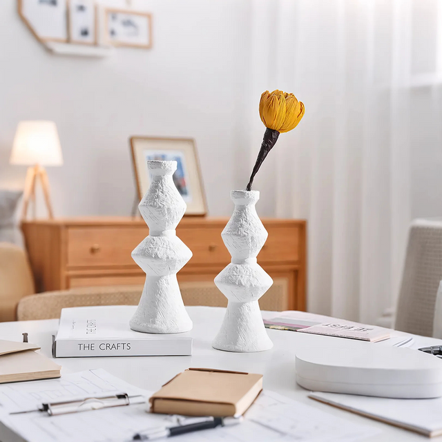 handmade vintage ceramic candle holder on the table