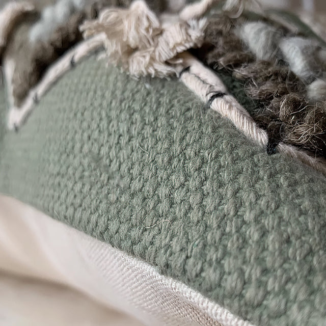 handwoven cotton-linen tassel throw pillow details
