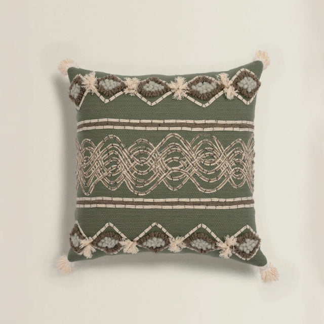 handwoven cotton-linen tassel throw pillow