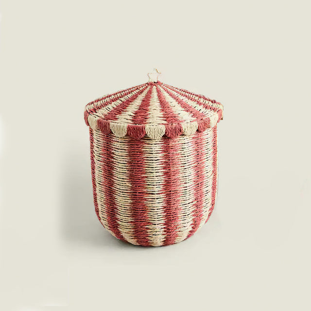 handwoven paper rope storage basket with lid