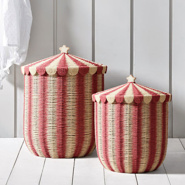 handwoven paper rope storage basket with lid