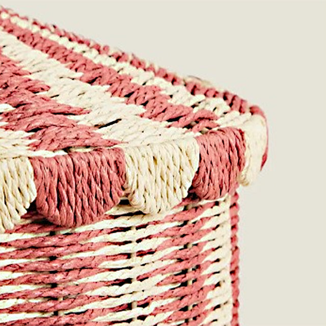 handwoven paper rope storage basket with lid details