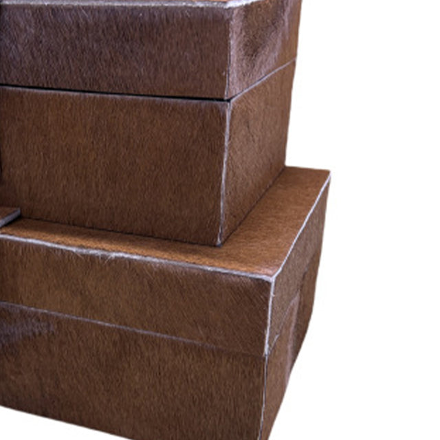 horsehair leather brown decorative storage box details