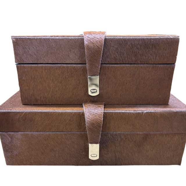 horsehair leather brown decorative storage box details