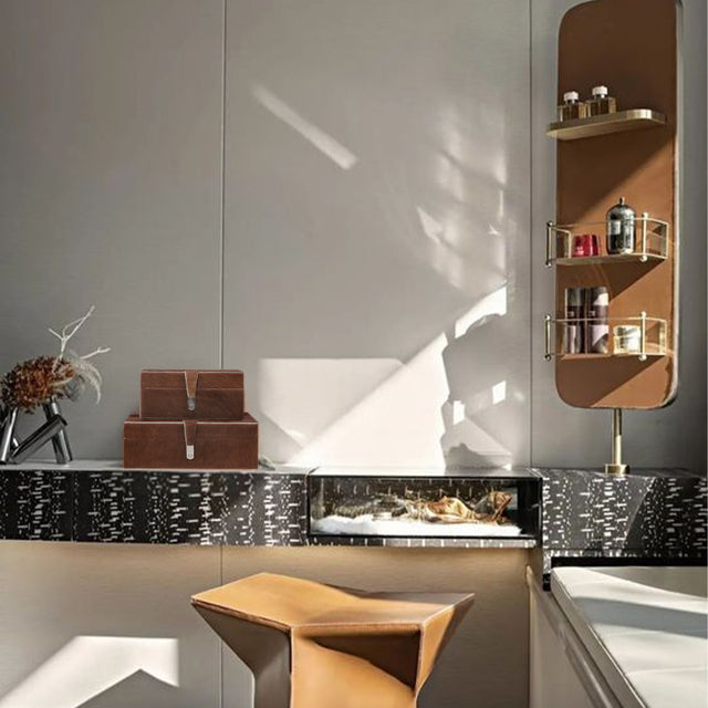 horsehair leather brown decorative storage box on the table