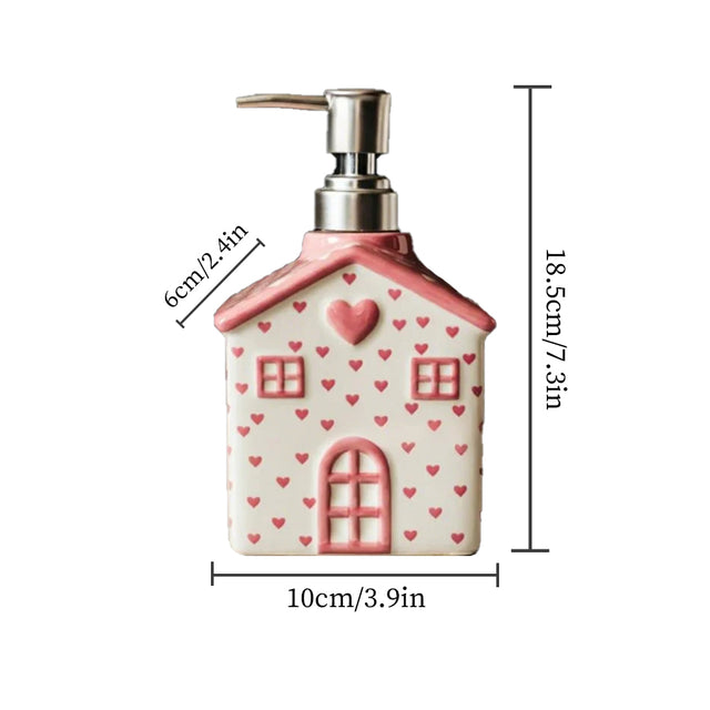 house-shaped pink ceramic soap dispenser size chart