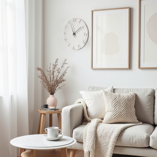 instagram style creative cement wall hanging clock in the living room