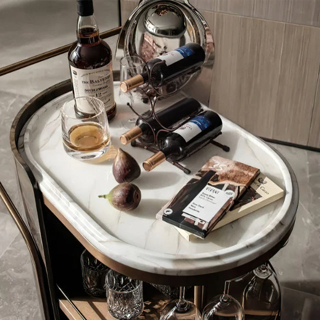 iron bronze irregular wine rack for six bottles on the side table