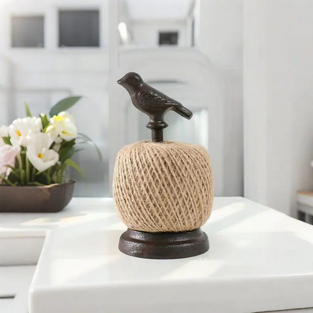 iron standing bird thread spool table ornament