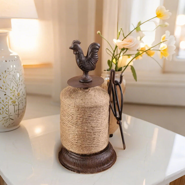 iron standing rooster thread spool table ornament