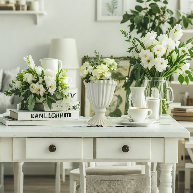 iron vase filled with flowers on the table 4