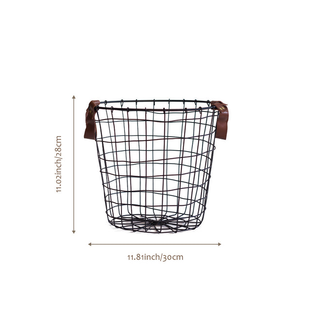 iron wire black laundry storage basket with leather handles size chart