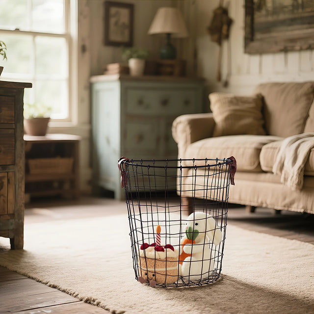 iron wire black laundry storage basket with leather handles store toys