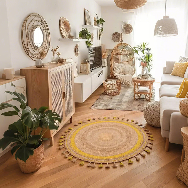 jute area rug in the bedroom