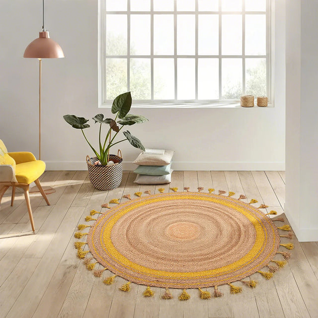 jute area rug on the floor