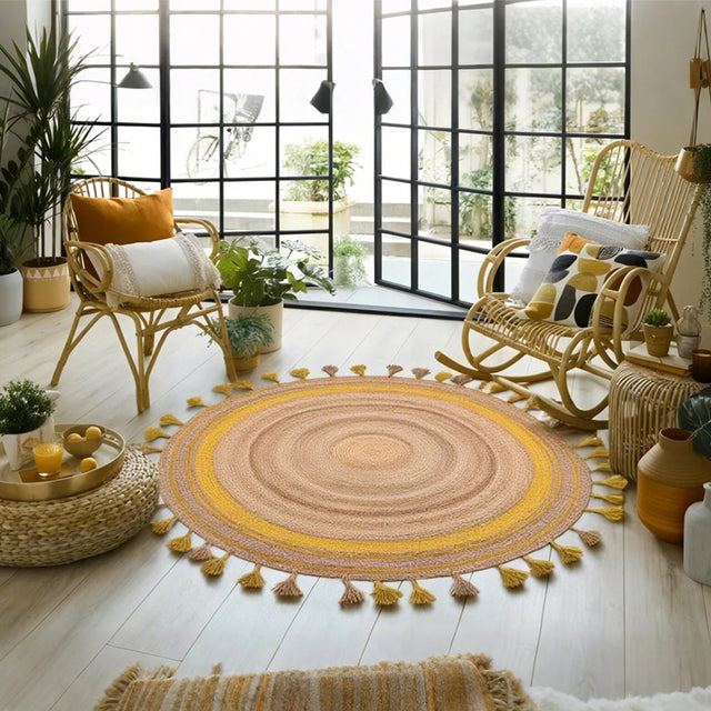 jute area rug on the floor