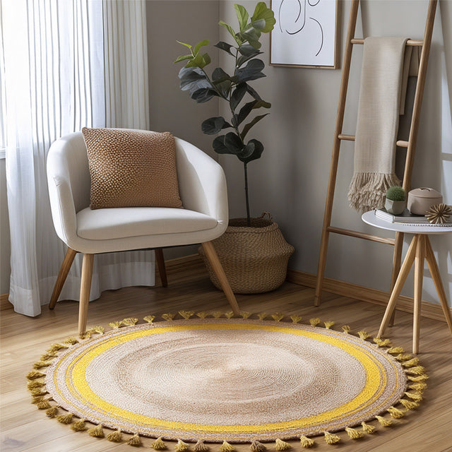 jute area rug on the floor