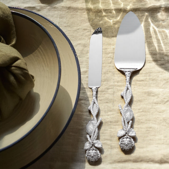 knife and cake server on the dining table