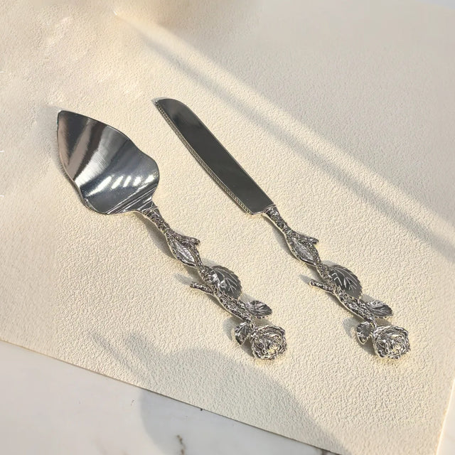 knife and cake server on the table