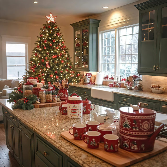 large airtight christmas cookie jars ceramic storage containers on kitchen table