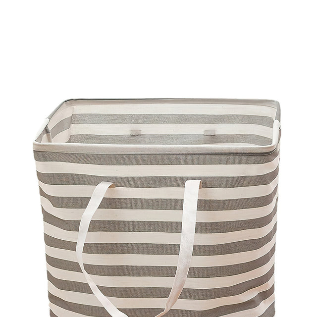 large gray foldable laundry basket with easy carry handles details