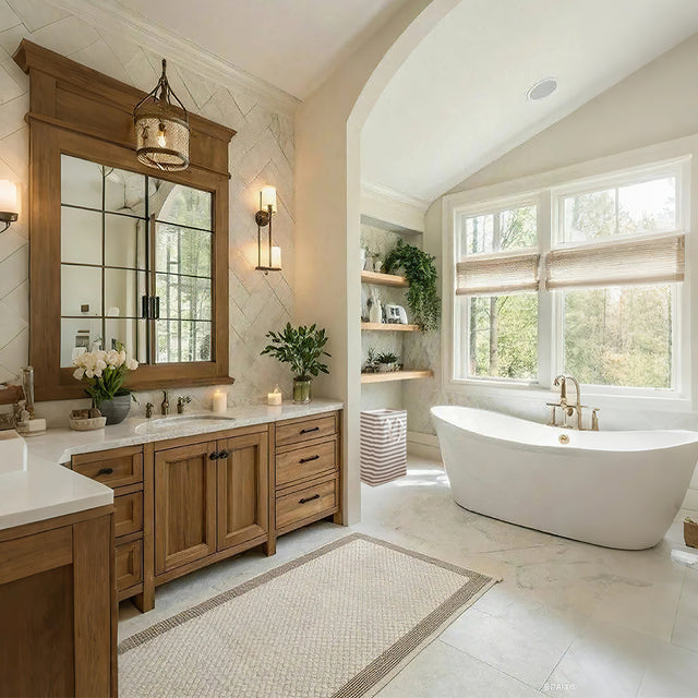 large gray foldable laundry basket with easy carry handles in the bathroom