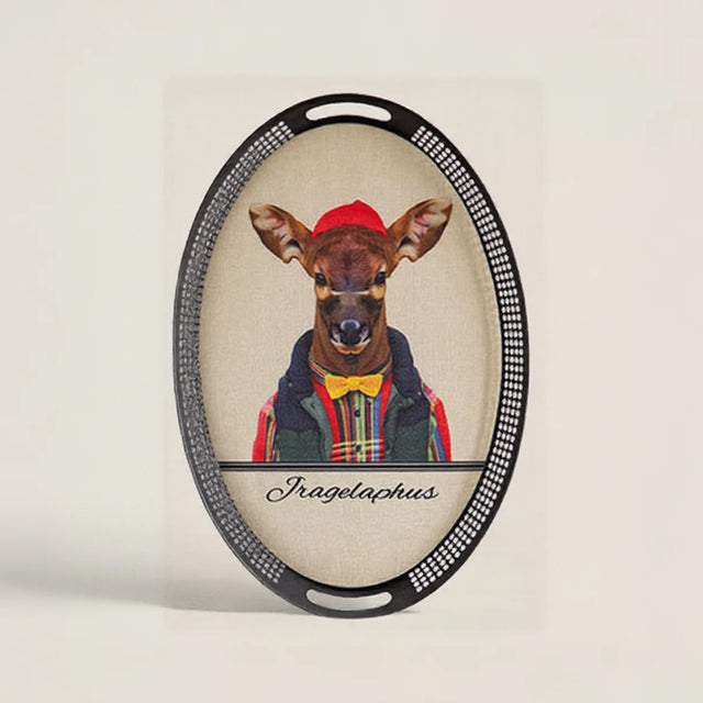 large vintage black oval serving tray with handles