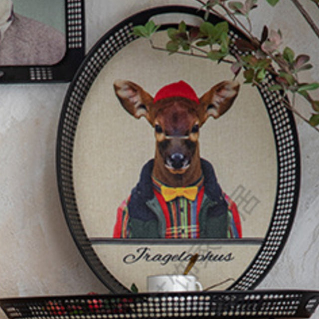 large vintage black oval serving tray with handles details