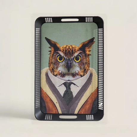 large vintage black rectangular serving tray with handles