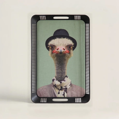 large vintage black rectangular serving tray with handles