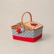large wicker woven picnic basket with lid and handle