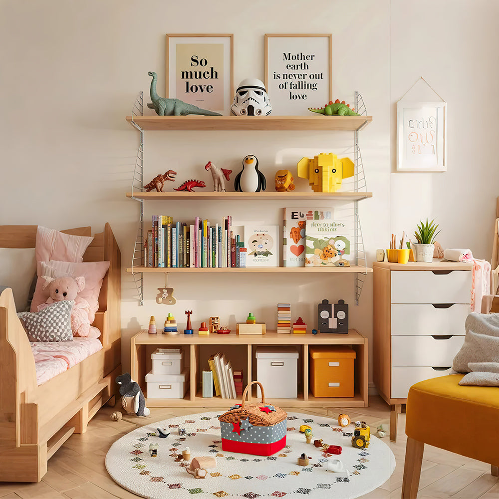 large wicker woven picnic basket with lid and handle in the bedroom
