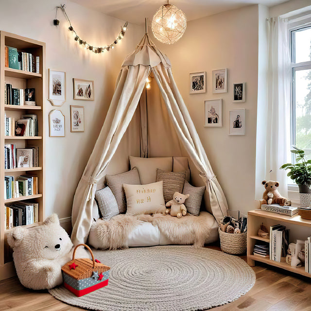 large wicker woven picnic basket with lid and handle on the floor