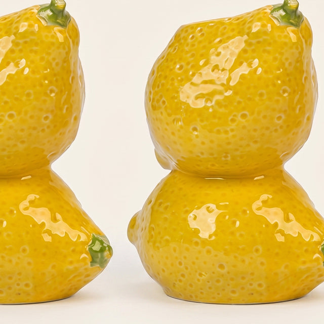 lemon candle holder pair close up