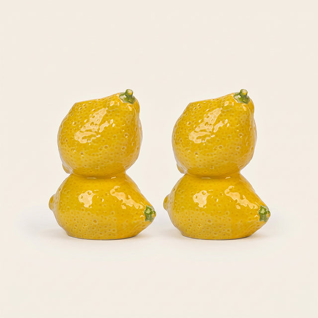 lemon candle holder pair on white background
